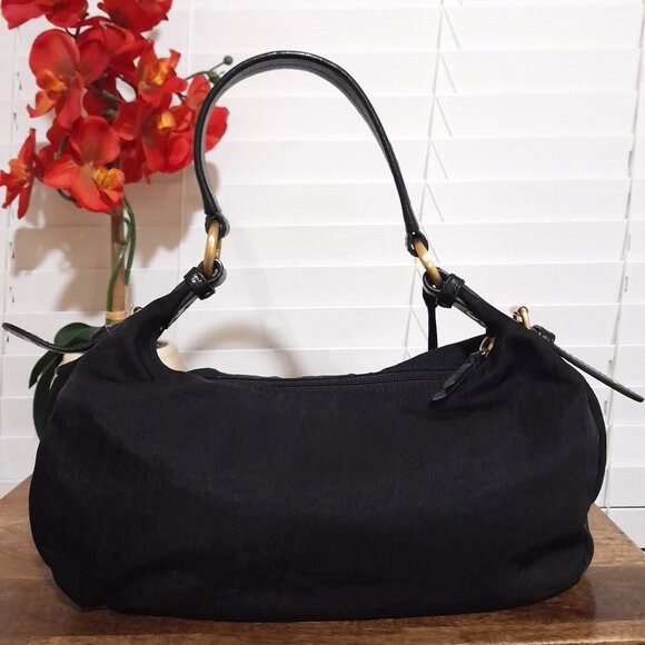 Leather Nylon Ellington Medium Size Solid Black Gold Shoulder Bag Minimalist - Picture 4 of 14